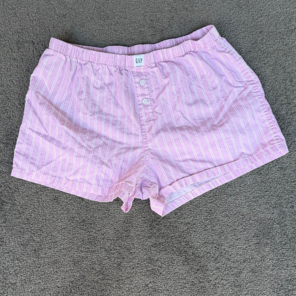 GapBody Pink White Striped Cotton Pajama Shorts Women M Button Fly Sleepwear